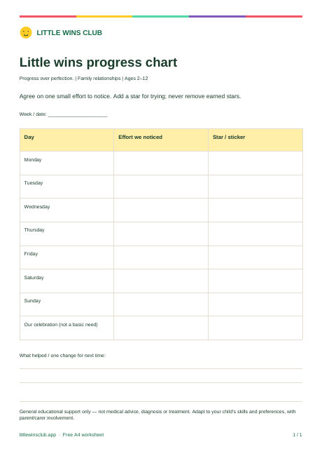 Little wins progress chart worksheet preview