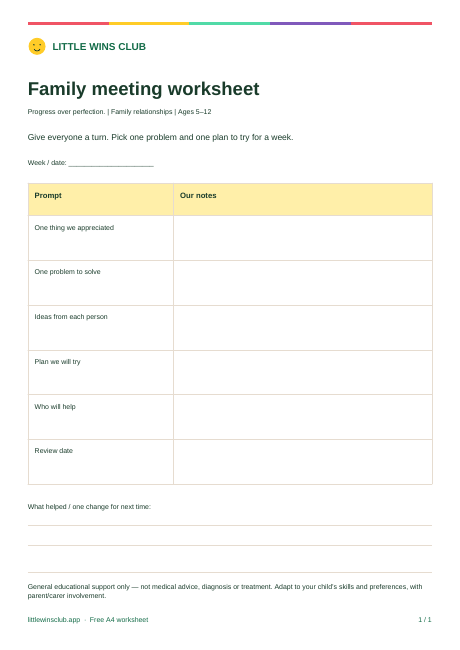Family meeting worksheet worksheet preview